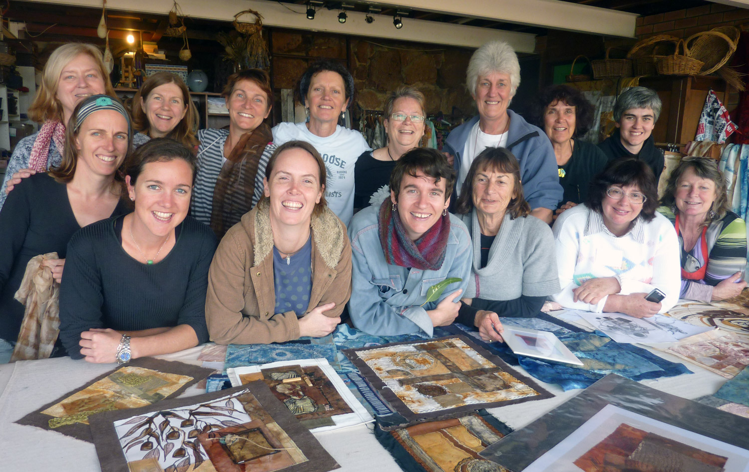 Susie Waller and Artist Facilitator Trudi Pollard with participants at the Natural Dyeing Workshop